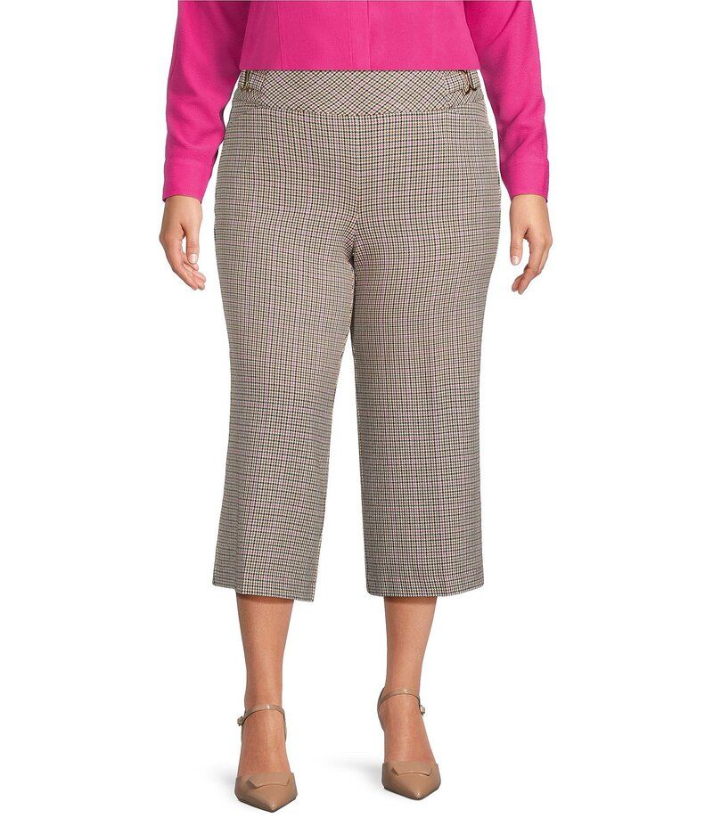 インベストメンツ レディース ボトムス カジュアルパンツ ワイドレッグ プラスサイズ パンツ Investments Plus Size Park Ave Pull On Wide Leg Crop Pants Houndstooth Windowpane