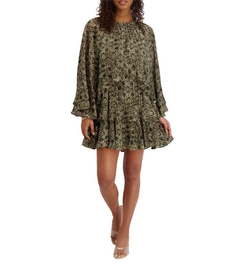ケンジー レディース トップス ワンピース プリント Kensie Long Sleeve Printed Shift Dress Olive Multi オリーブ
