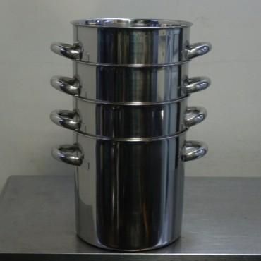 【4個セット】クローバー 18-8 ステンレス 丸 テーパー キッチンポット ふたなし 手付 24cm 9.5L W250手47mm 1.1kg 寸胴鍋