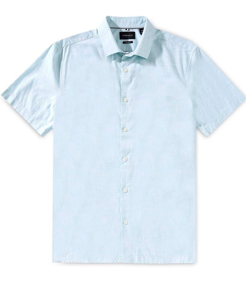 ペリーエリス メンズ トップス シャツ コットン Perry Ellis Cotton Dobby Short Sleeve Woven Shirt Wasabi