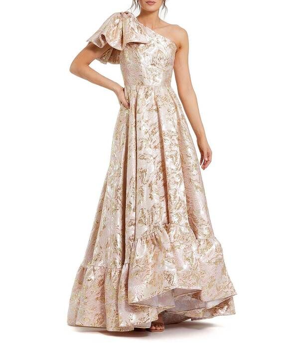 マックダガル レディース トップス ワンピース A ライン フラワー柄 フラワー Mac Duggal Floral Brocade One Bow Shoulder High Low ALine Gown Pink Multi ピンク
