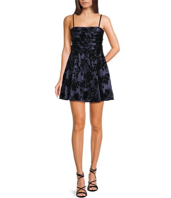 シティヴァイブ レディース トップス ワンピース フラワー柄 プリーツ プリント サテン フラワー City Vibe Floral Printed Flocked Satin Pleated Tube Bodice Bow Back Dress Navy ネ