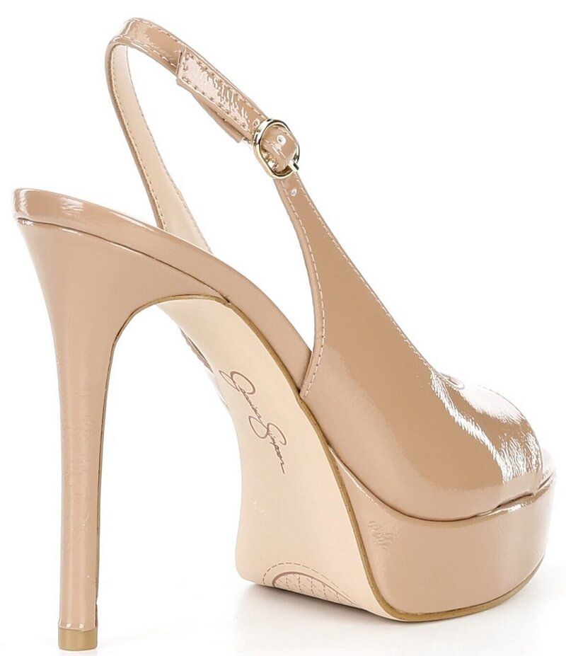 ジェシカシンプソン レディース シューズ サンダル プラットフォーム Jessica Simpson Sibilla Patent Peep Toe Slingback Platform Dress Sandals Chai Latte