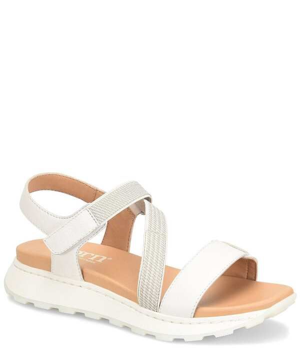 ボーン レディース シューズ サンダル プラットフォーム レザー Born Mady Leather and Elastic Wedge Platform Walking Sandals White ホワイト