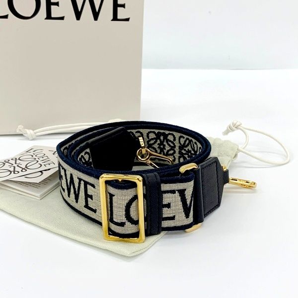 LOEWE ロエベ アナグラム ショルダーストラップ ジャカード＆カーフ バッグストラップ レディース ネイビー ブラック 服飾小物 DF19168■