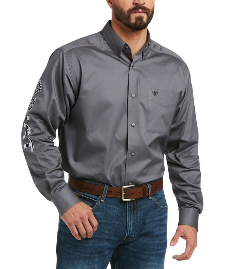 アリアト メンズ トップス シャツ ロゴ Ariat Classic Fit Team Logo Long Sleeve Twill Shirt Quiet Shade