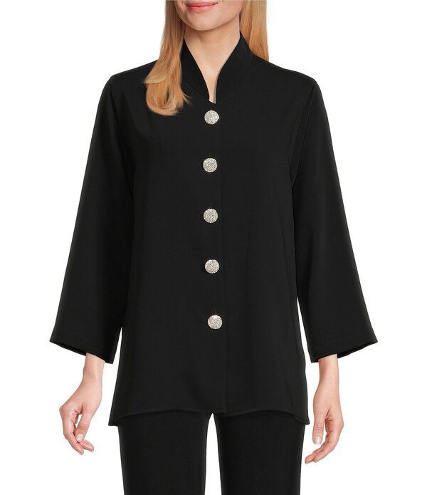 キャロライン ローズ レディース アウター ジャケット・ブルゾン クレープ Caroline Rose Matte Crepe Mandarin Collar 34 Sleeve Black Rhinestone Button Jacket Black ブラッ