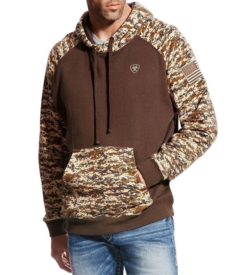 アリアト メンズ アウター パーカー・スウェット プリント パーカー Ariat Patriot Camo Print Hoodie BeigeKhaki カーキ
