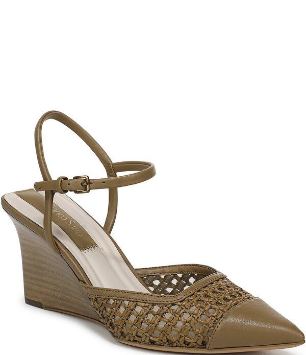 フランコサルト レディース シューズ サンダル アンクル Franco Sarto Cherie Raffia Pointed Toe Ankle Wrap Wedge Pumps Green グリーン