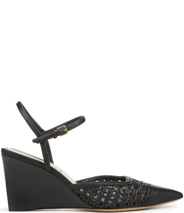 フランコサルト レディース シューズ サンダル アンクル Franco Sarto Cherie Raffia Pointed Toe Ankle Wrap Wedge Pumps Black ブラック