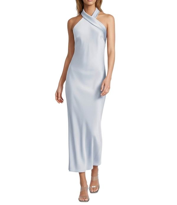 アントニオ メラーニ レディース トップス ワンピース ミディ サテン ノースリーブ ホルター Antonio Melani Darah Satin Halter Neck Sleeveless Midi Dress Light Blue ブルー