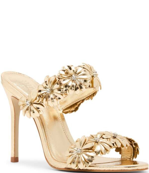 スティーブ マデン レディース シューズ サンダル フラワー柄 トール レザー フラワー Steve Madden Sunshine Metallic Leather Floral Ornament Stiletto Dresslide Sandals Gol