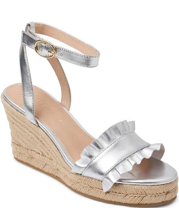 ジャックロジャース レディース シューズ スリッポン・ローファー プラットフォーム フリル サンダル レザー Jack Rogers Rozette Leatheruffle Platform Wedgespadrille Sandalsilver シルバー