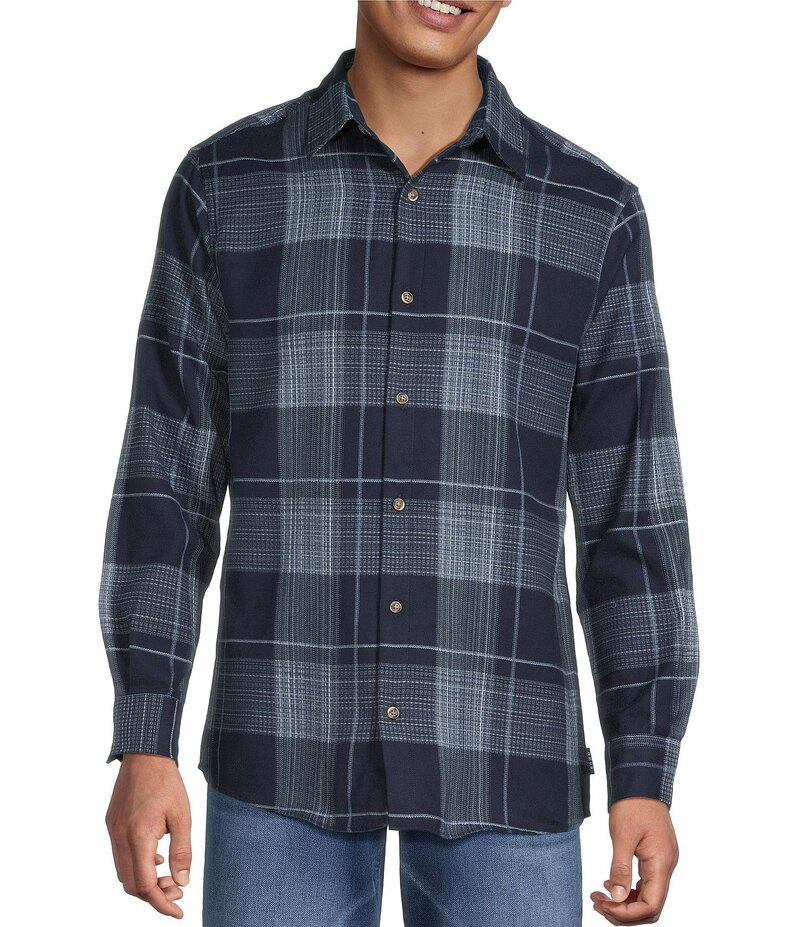 ラウン メンズ トップス シャツ Rowm Long Waffle Plaid Shirt Navy ネイビー