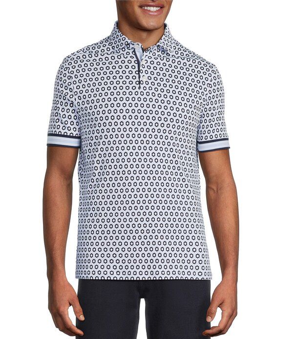 ムラノ メンズ トップス シャツ スリムフィット プリント Murano Liquid Luxury Slim Fit Printed Interlock Short Sleeve Polo Shirt Midnight Blue ブルー