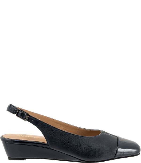 トロッターズ レディース シューズ サンダル キャップ レザー Trotters Dea Leather Slingback Wedge Patent Cap Toe Pumps Navy ネイビー