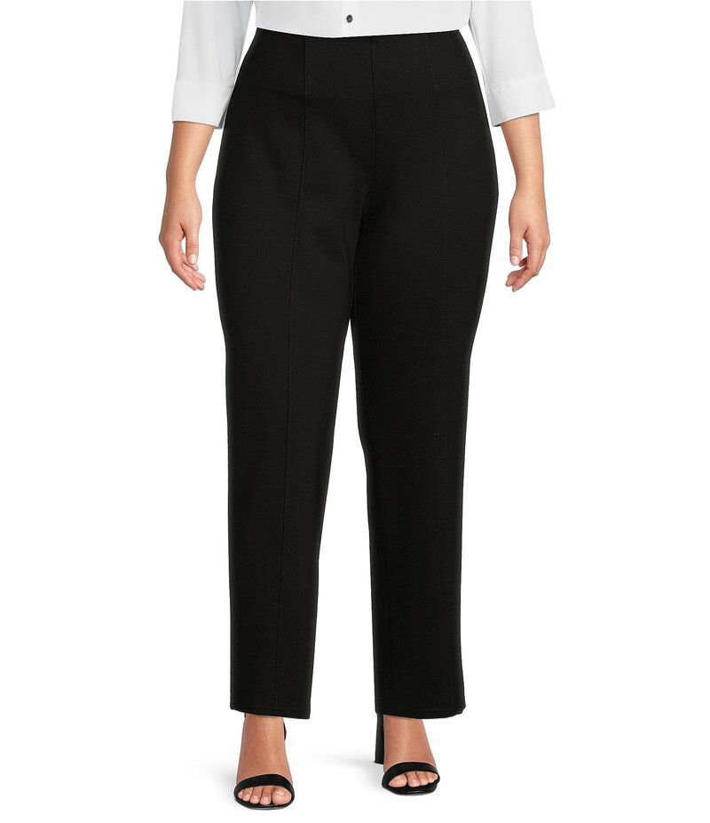 インベストメンツ レディース ボトムス カジュアルパンツ プラスサイズ パンツ ニット Slim Factor by Investments Plus Size Ponte Knit No Waist Slim Straight Pants Black ブラッ