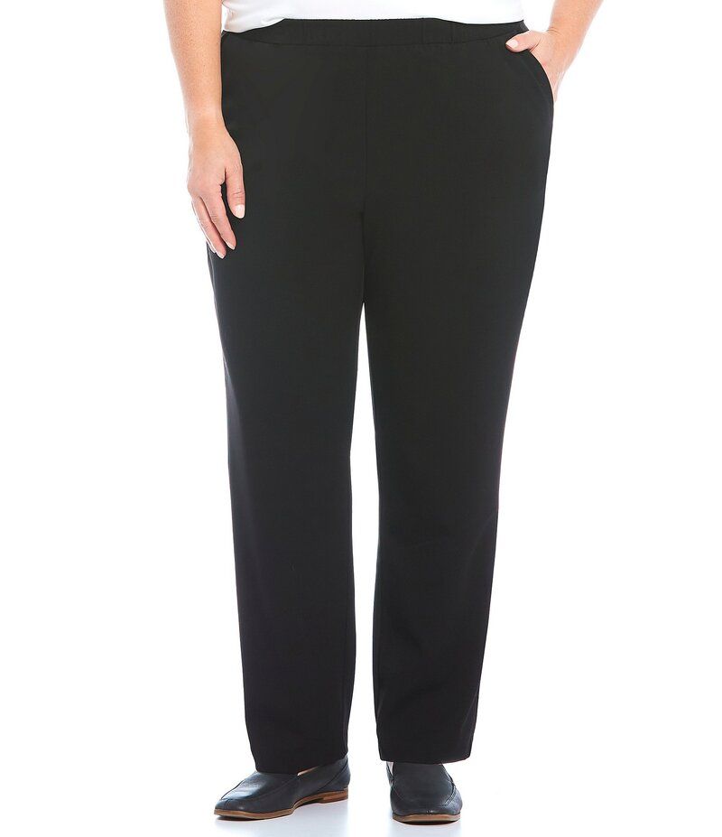 アリソン デイリー レディース ボトムス カジュアルパンツ ストレート プラスサイズ パンツ Allison Daley Plus Size City Stretch Elastic Waist Straight Leg PullOn Pants Black