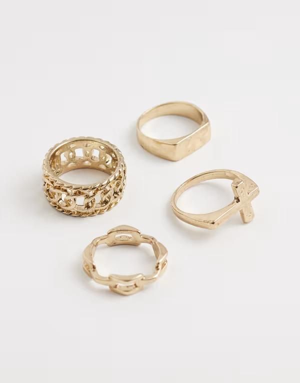 エイソス メンズ アクセサリー リング ASOS DESIGN 4 pack cross and chain signet rings tone and silver tone GOLD ゴールド