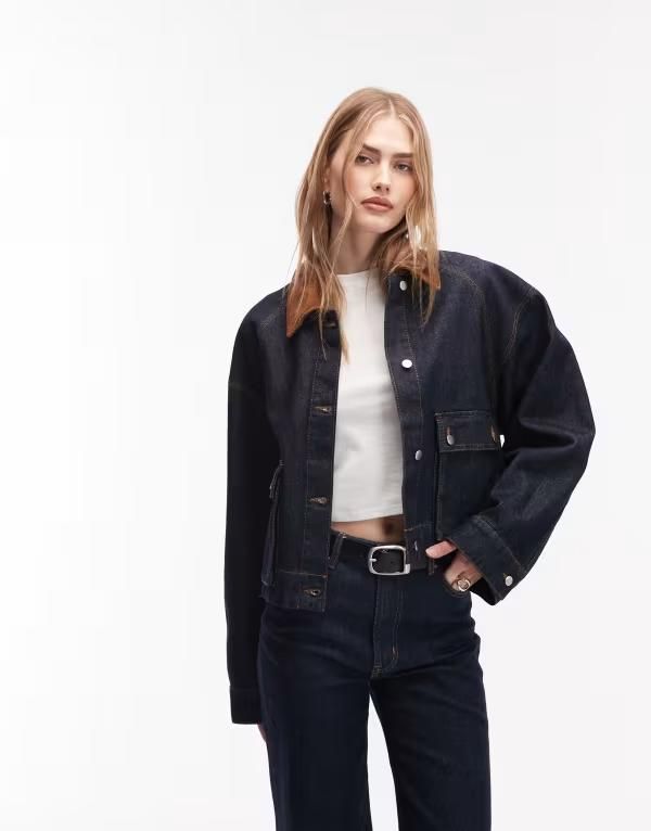 アンドアザーストーリーズ レディース アウター コート デニム ジャケット Other Stories denim barn jacket with pockets in dark blue wash Dark blue ブルー
