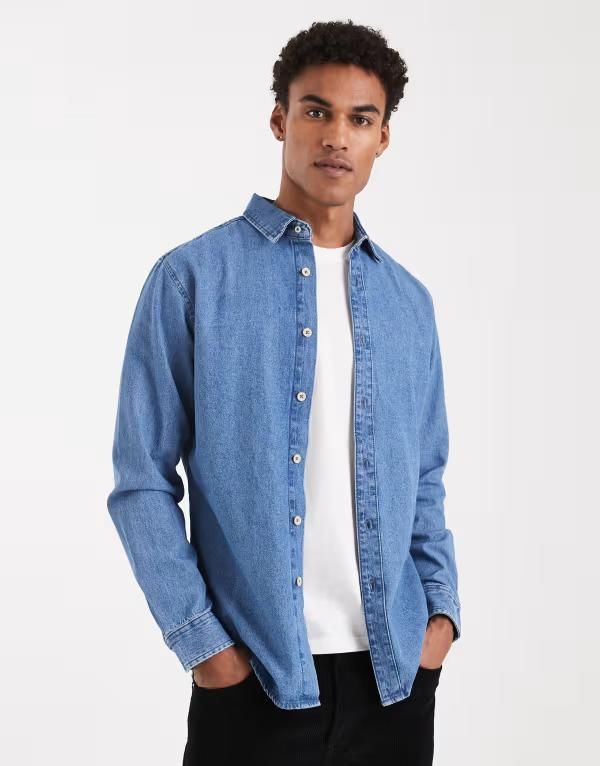 ジャック アンド ジョーンズ メンズ トップス シャツ デニム Jack Jones denim shirt in mid Blue Denim デニム 10,904円