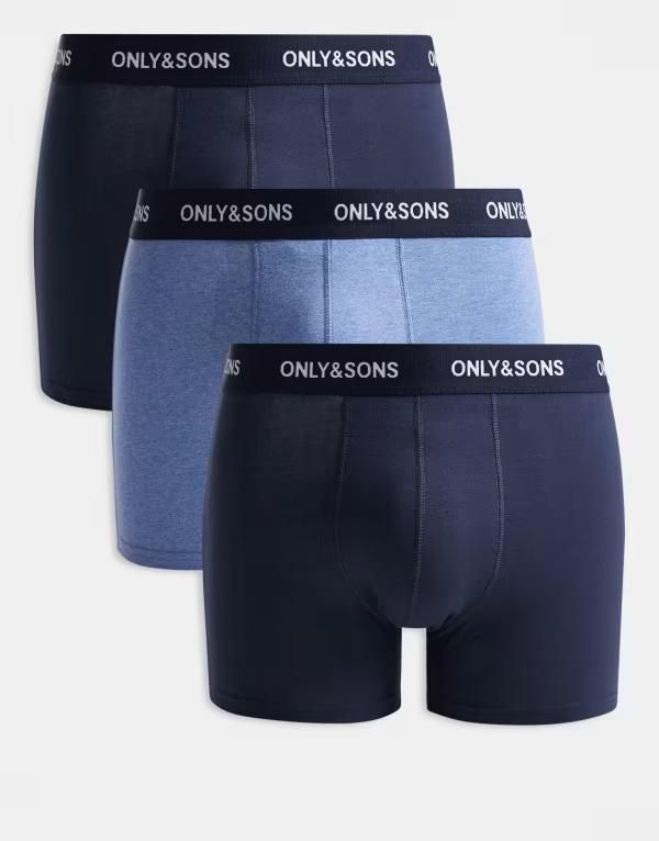 オンリーアンドサンズ メンズ アンダーウェア ボクサーパンツ ONLY SONS 3 pack briefs with black waistband Black Navy Blue ブラック