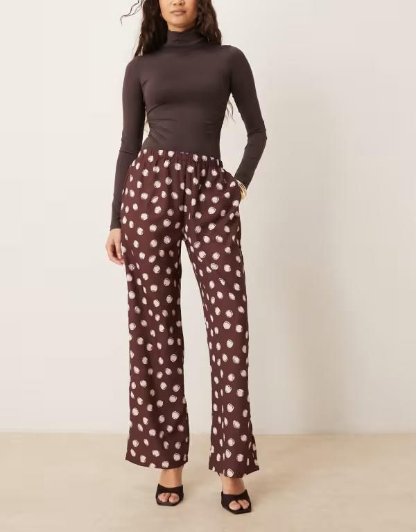 シスタージュン レディース ボトムス カジュアルパンツ ストレート ドット プリント Sister Jane Illume stretch waistraight leg pants polkadot print BROWN POLKA ブラウン