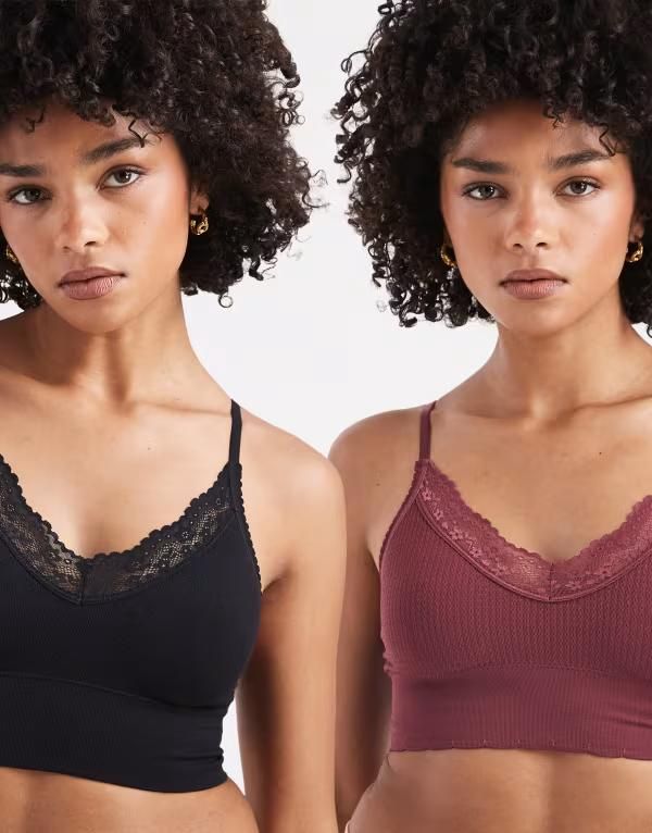 コットンオン レディース アンダーウェア ブラジャー レーストリム レース Cotton 2 pack seamless longline lace trim bralettes and Multi マルチカラー