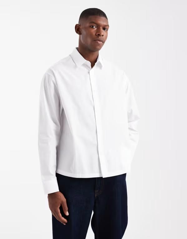 エイソス メンズ トップス シャツ ASOS DESIGN boxy oversized poplin shirt WHITE ホワイト