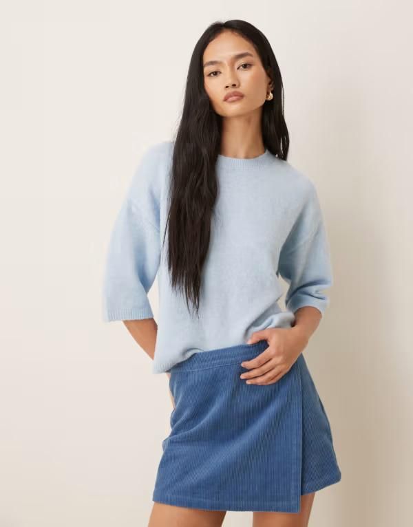 ジェイディーワイ レディース アウター ニット・セーター ウール JDY short sleeve knit sweater with wool in light BLUE ブルー