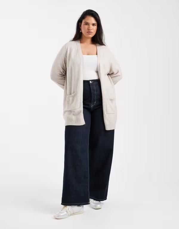 オンリーカーブ レディース アウター カーディガン Only Curve longline cardigan BEIGE ベージュ