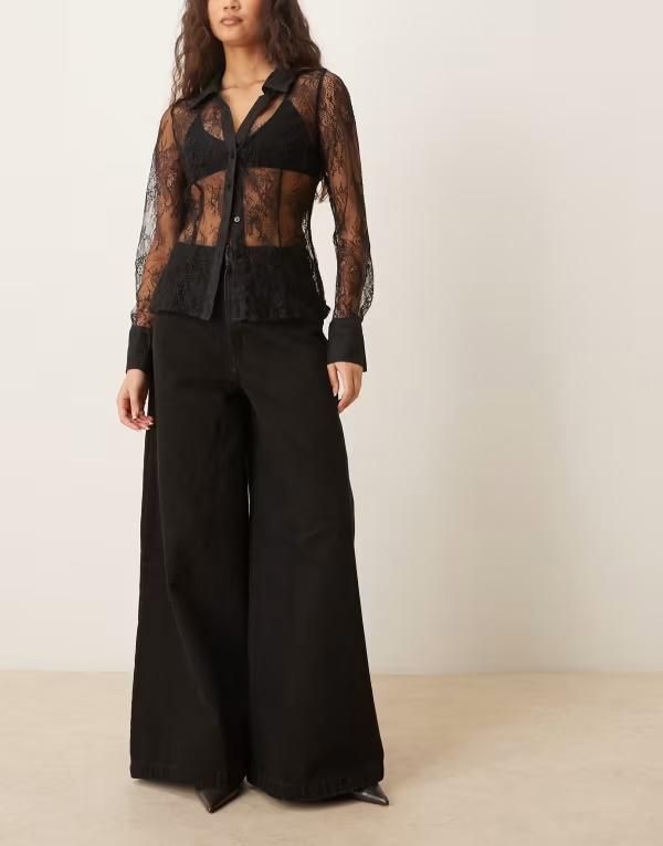 ネバーフリードレスド レディース ボトムス デニムパンツ ワイドレッグ ジーンズ Never Fully Dressed wide leg palazzo jeans Black ブラック