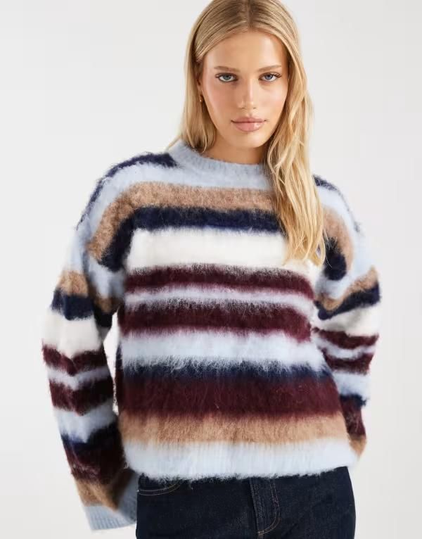 エイソス レディース アウター ニット・セーター ASOS DESIGN knit oversized sweater in blurred stripes Multi マルチカラー