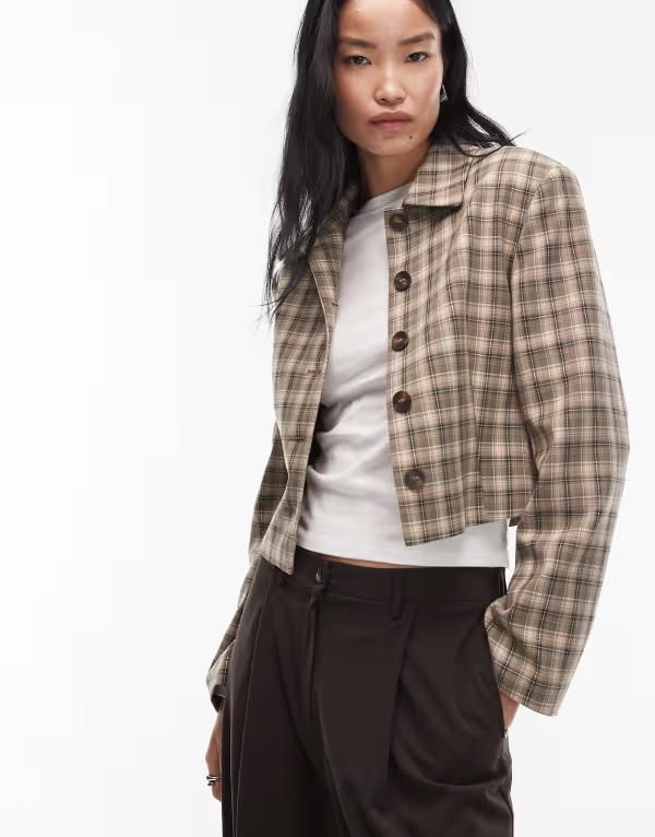 エイソス レディース アウター ジャケット・ブルゾン クロップド ジャケット ASOS DESIGN neat fit cropped collared jacket in plaid Check チェック