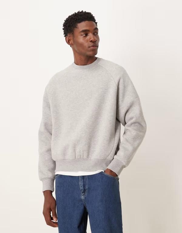 エイソス メンズ アウター パーカー・スウェット スウェット シャツ ASOS DESIGN relaxed sweatshirt in heather Gray Heather グレー