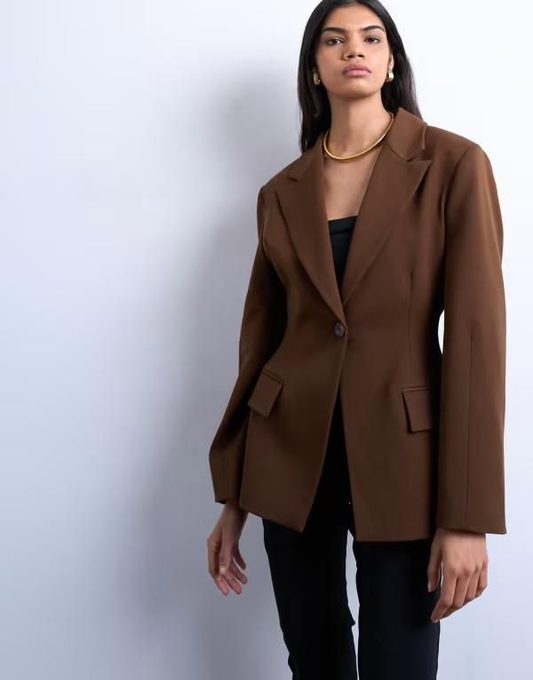 トップショップ レディース アウター ジャケット・ブルゾン ブレザー Topshop cinched blazer BROWN ブラウン
