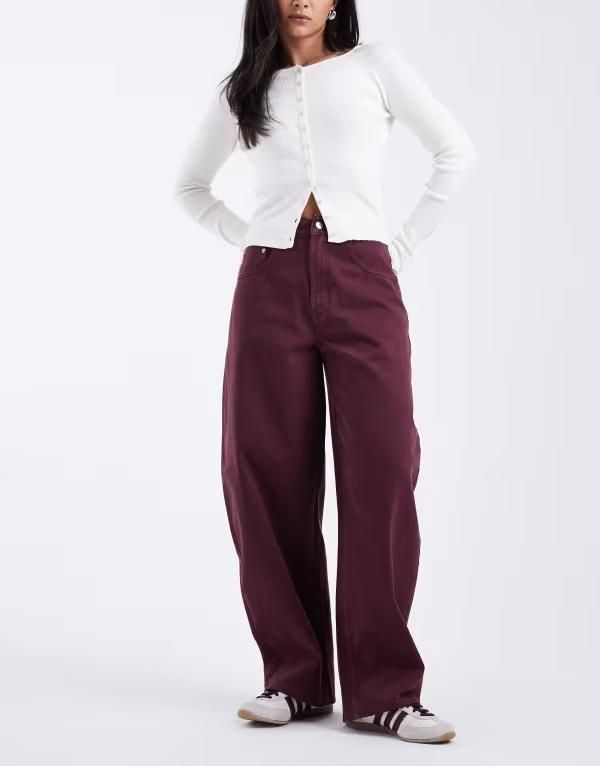 エイソス レディース ボトムス デニムパンツ ハイウエスト ジーンズ ASOS DESIGN high waist barrel jeans Burgundy バーガンディ