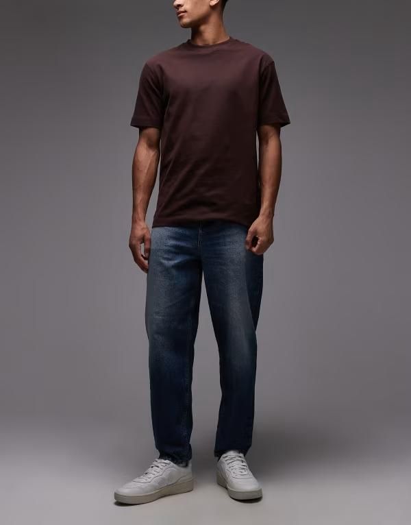 エイソス メンズ ボトムス デニムパンツ ジーンズ ASOS DESIGN relaxed tapered jeans in indigo Washed Dark Blue ブルー