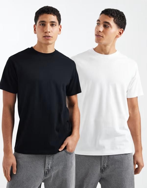 エイソス メンズ トップス Tシャツ クルーネック ASOS DESIGN Essentials 2 pack crew neck Tshirt and Black and white ホワイト