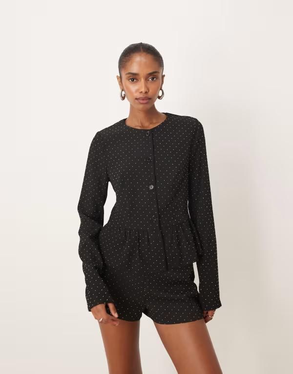 モーテル レディース アウター ジャケット・ブルゾン ジャケット Motel kireya tailored jacket diamante part of a set Black rhinestone ブラック