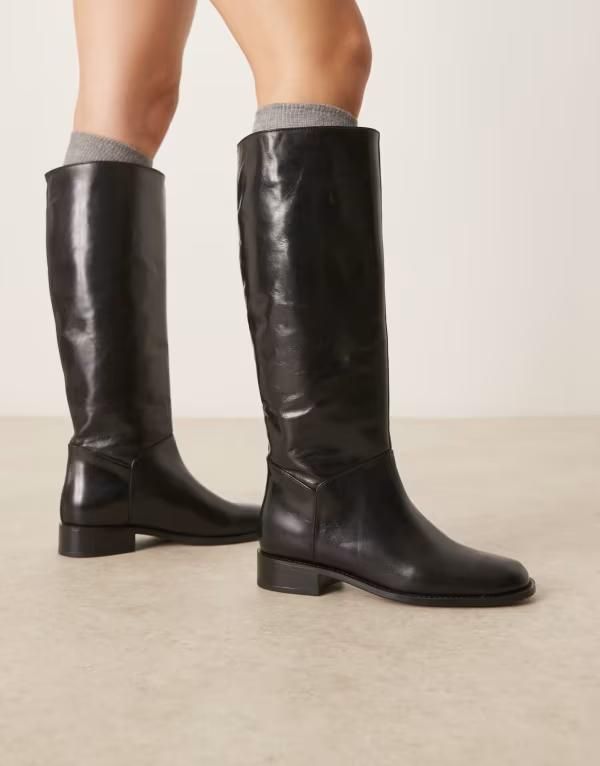 マンゴ レディース シューズ ブーツ・レインブーツ Mango flat knee high boots Black ブラック