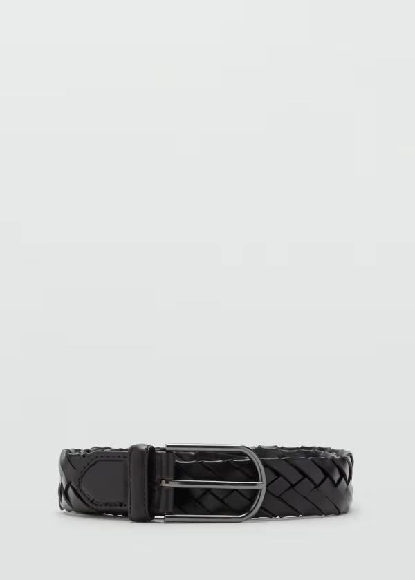 マンゴ メンズ アクセサリー ベルト レザー Mango leather braided belt in dark Dark brown ブラウン