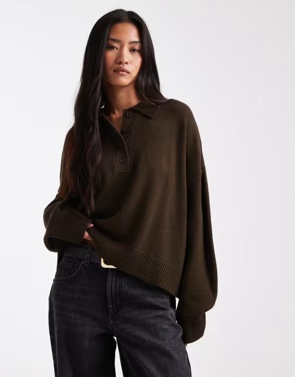 エイソス レディース アウター ニット・セーター ポロシャツ ニット ASOS DESIGN knitted polo in chocolate Chocolate チョコレート