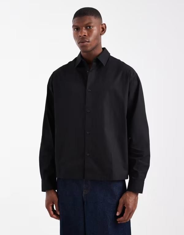 エイソス メンズ トップス シャツ ASOS DESIGN boxy oversized poplin shirt Black ブラック