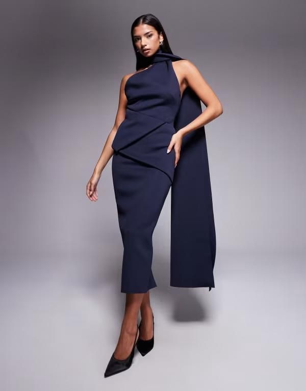 エイソス レディース トップス ワンピース マキシワンピース スキューバ マキシ ASOS DESIGN maxi dress with neck detail in deep navy scubastyle fabric Navy ネイビー