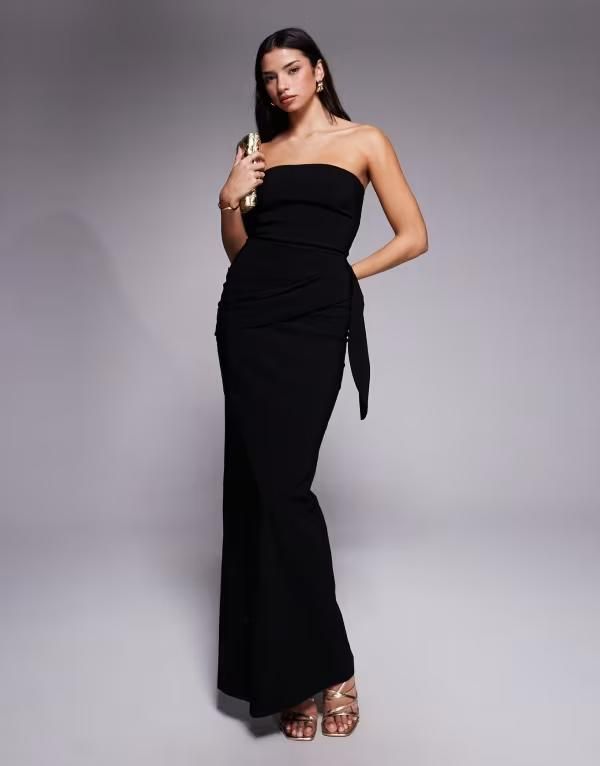 ベスパー レディース トップス ワンピース マキシワンピース ドレープ マキシ Vesper bengaline bandeau drape front detail maxi dress Black ブラック