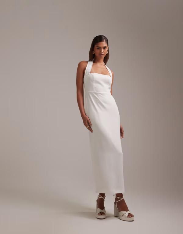 エイソス レディース トップス ワンピース クレープ ミディ ホルター ASOS DESIGN crepencil bandeau midi dress with wide halter strap Ivory アイボリー