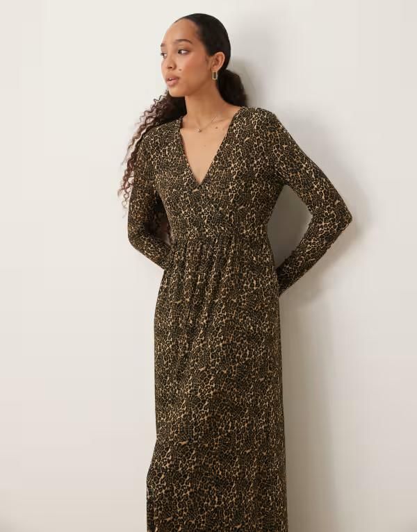 ジェイディーワイ レディース トップス ワンピース アニマル柄 マキシワンピース プリント マキシ JDY plisse maxi dress in animal print BROWN ブラウン