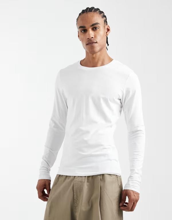 ジャック アンド ジョーンズ メンズ トップス Tシャツ Jack Jones muscle fit long sleeve tshirt White ホワイト