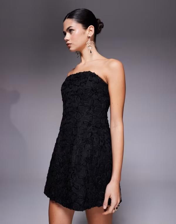 バードット レディース トップス ワンピース ミニ ストラップレス Bardot Karoline strapless textured mini dress Black ブラック
